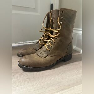 Justin‎ L575 Roper Boots Lace Up Women Size 6 B Brown Western Leather Cowboy USA